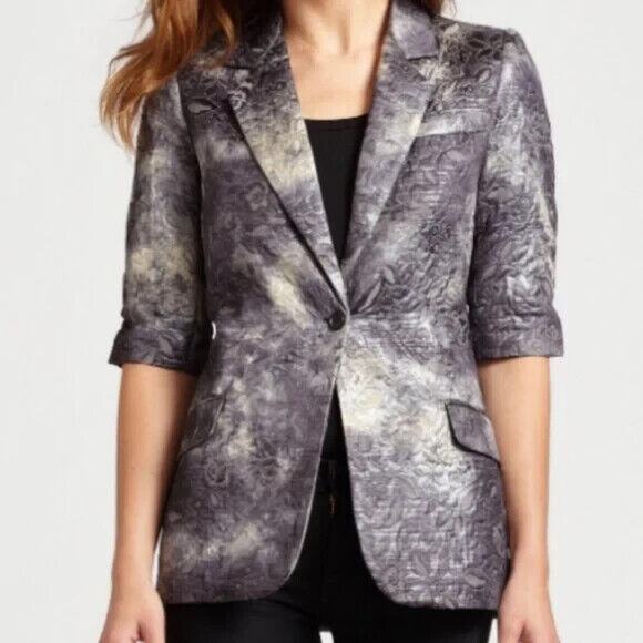 Elizabeth & James Blazer Jacket Gray Metallic Short Sleeve One Button Ja… - Picture 1 of 7